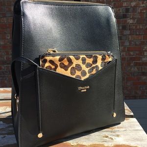 Dune London Structured Backpack featuring leopard